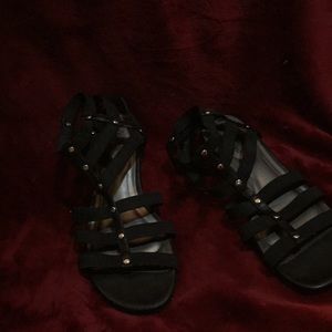 Black stretchy gladiator sandals